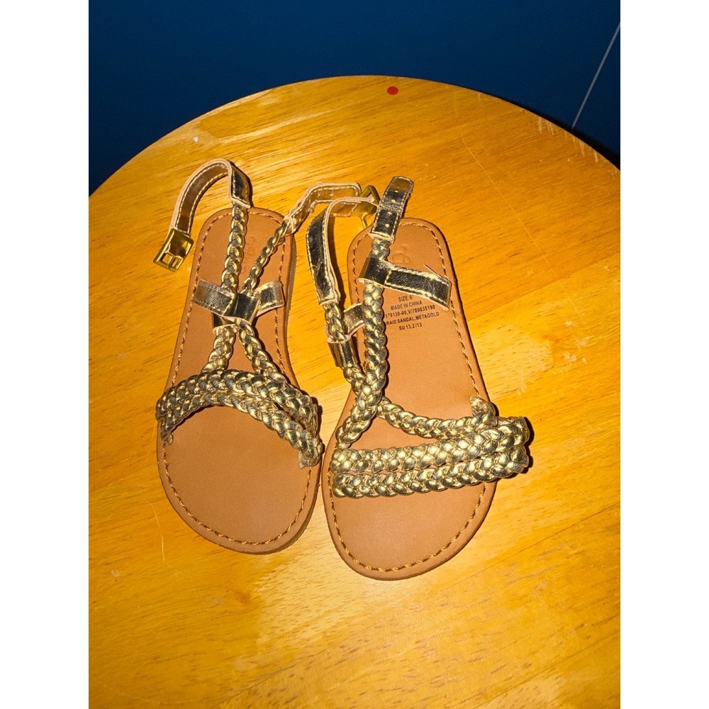 Gap Kids Metallic Gold Braided Sandals Girls Size 6 Flat Ankle Strap 579139-00